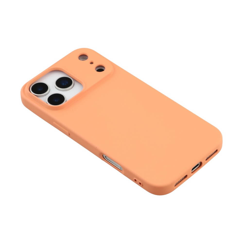 Die Cover-Discount iPhone 17 Pro Max Silikon Gummi Hülle in Unifarbe bietet optimalen Schutz und stilvolles Design mit passgenauen Kameraaussparungen - strapazierfähig, in Pfirsichfarbe und auf weißem Hintergrund präsentiert.