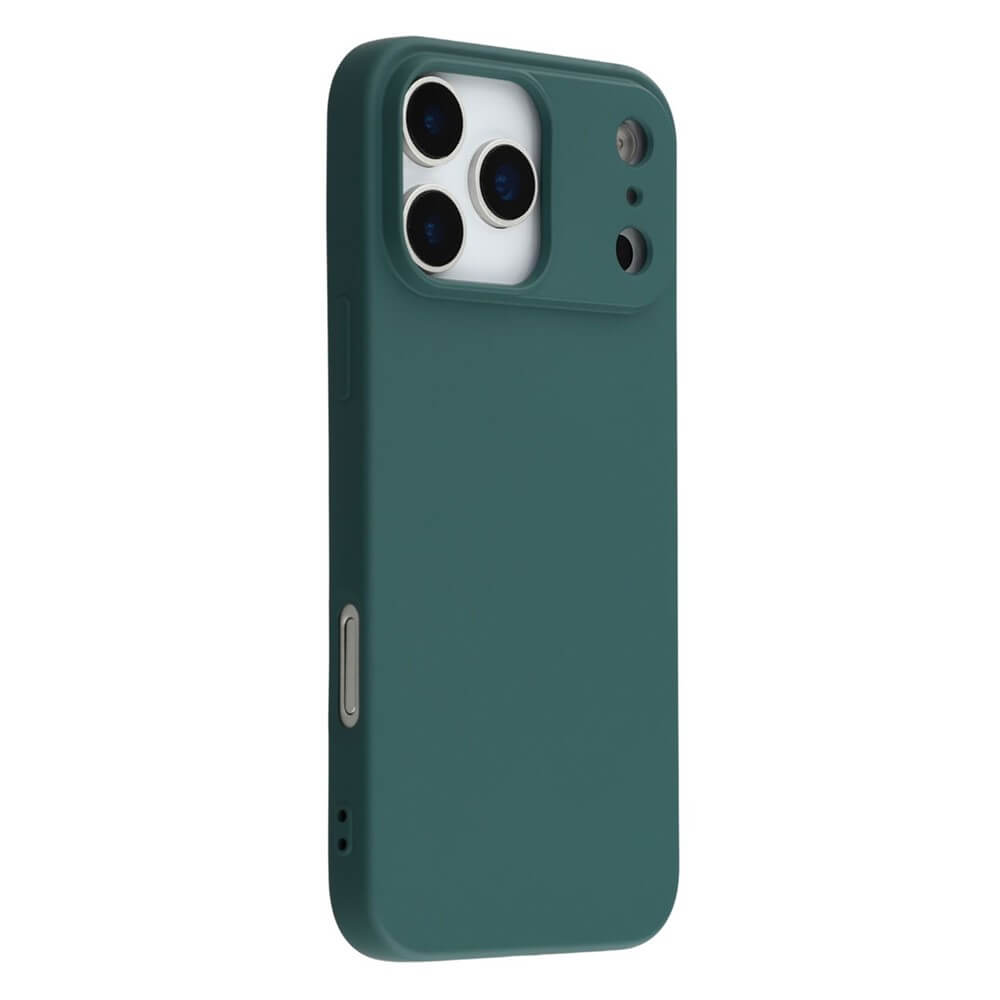 Grüne Smartphone-Schutzhülle mit Aussparungen für Triple-Kamera, Tasten und Sensoren