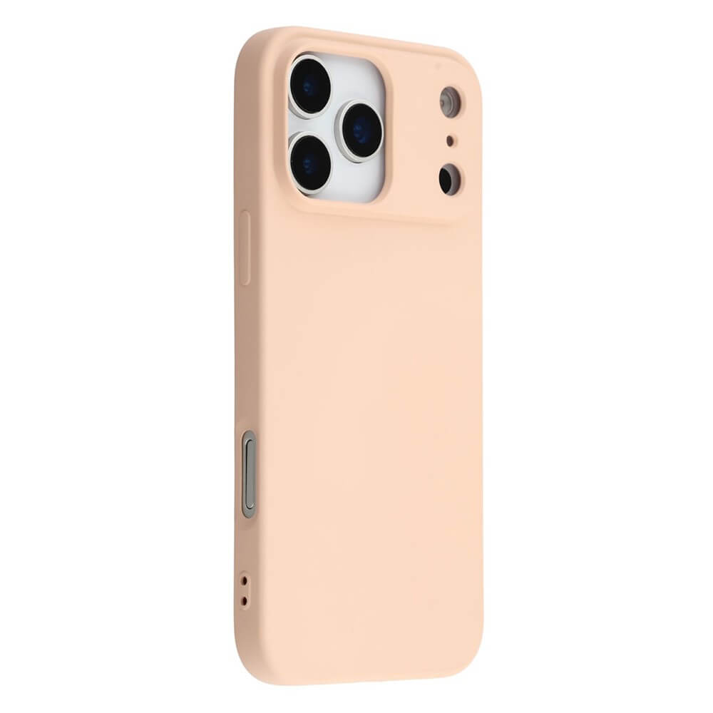 Beige Smartphone-Hülle auf weißem Telefon mit drei Kameras und präzisen Aussparungen für Tasten