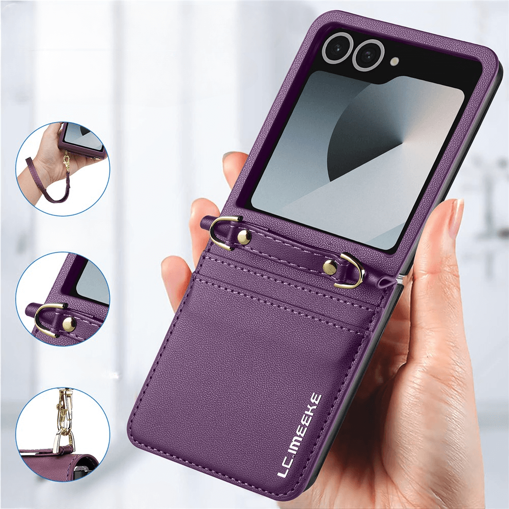 Die LC.IMEEKE L1 Series Leder Etui Hülle für das Galaxy Z Flip7 mit Kartenfächern, Trageschlaufe und großem Kameraausschnitt - stylischer und praktischer Schutz von LC.IMEEKE.
