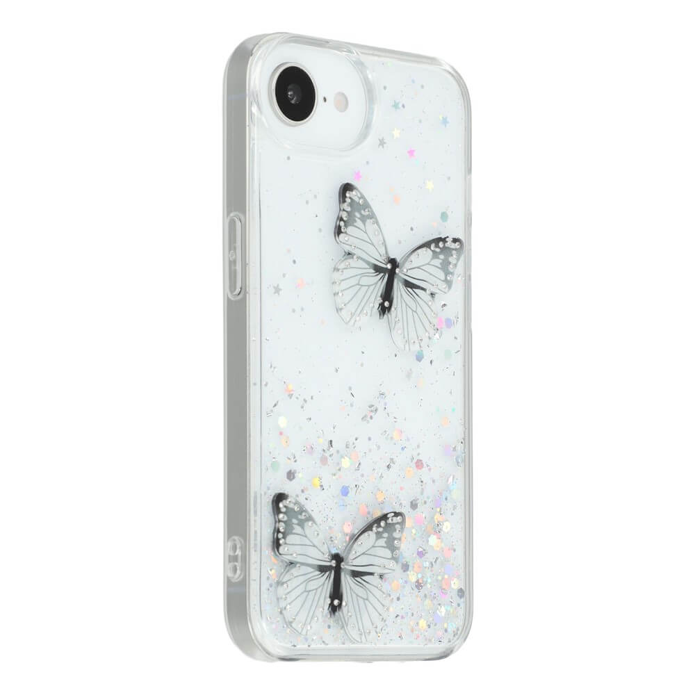 iPhone 16e - Custodia glitterata farfalle