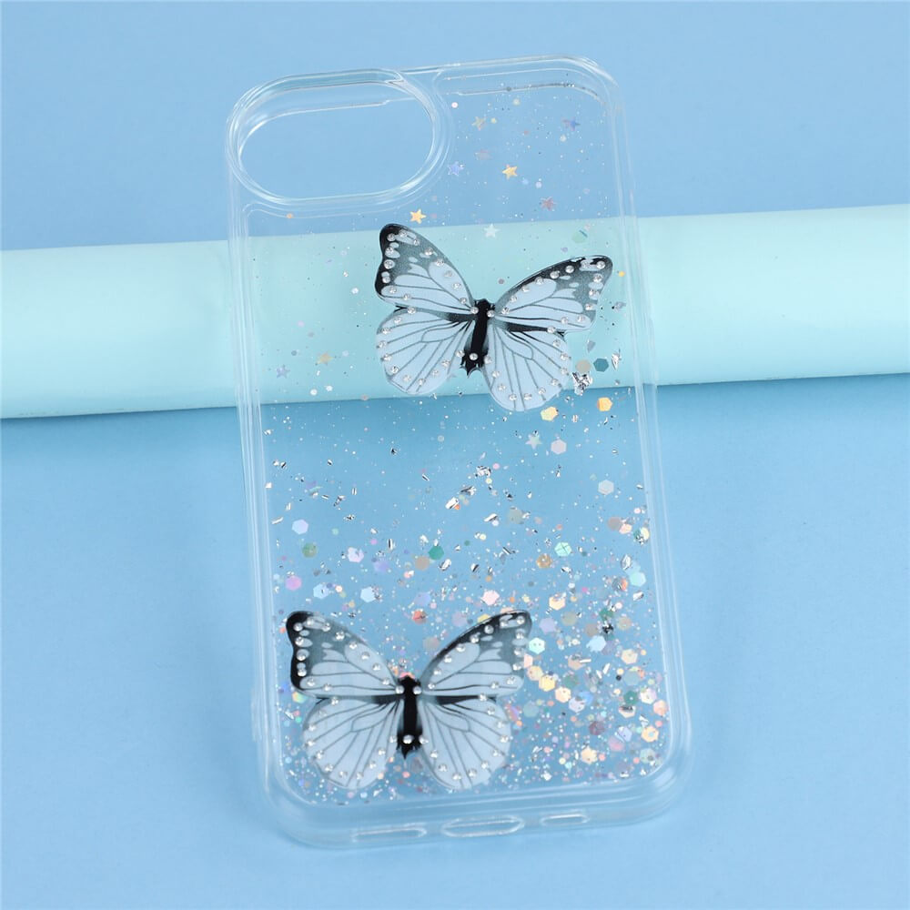 iPhone 16e - Custodia glitterata farfalle