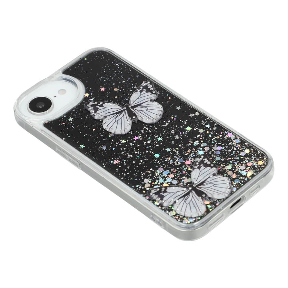 iPhone 16e - Custodia glitterata farfalle