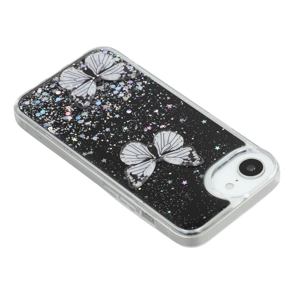 iPhone 16e - Custodia glitterata farfalle