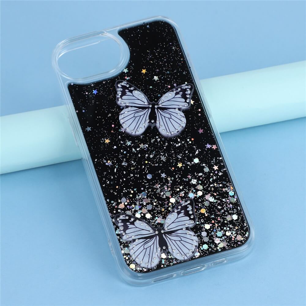 iPhone 16e - Custodia glitterata farfalle