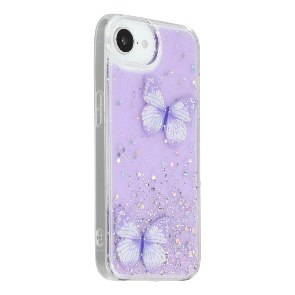iPhone 16e - Custodia glitterata farfalle