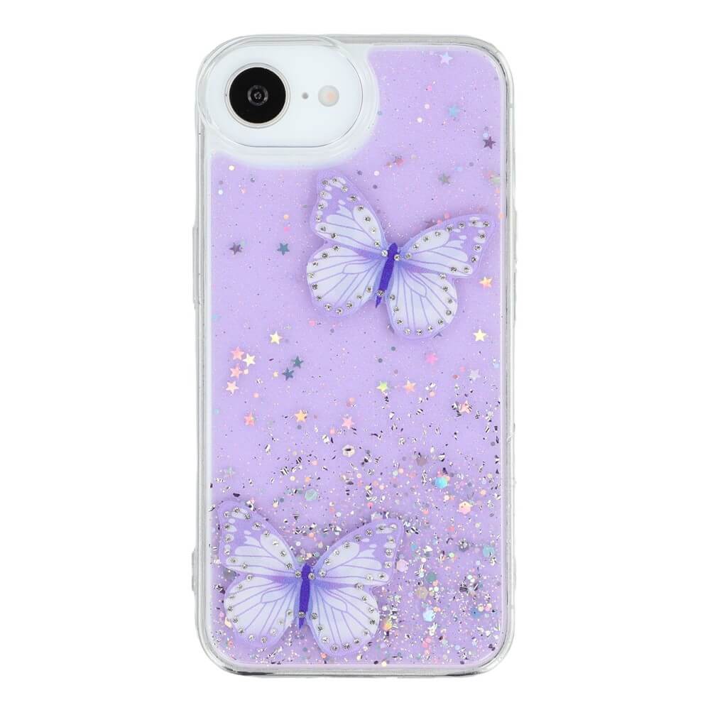 iPhone 16e - Custodia glitterata farfalle