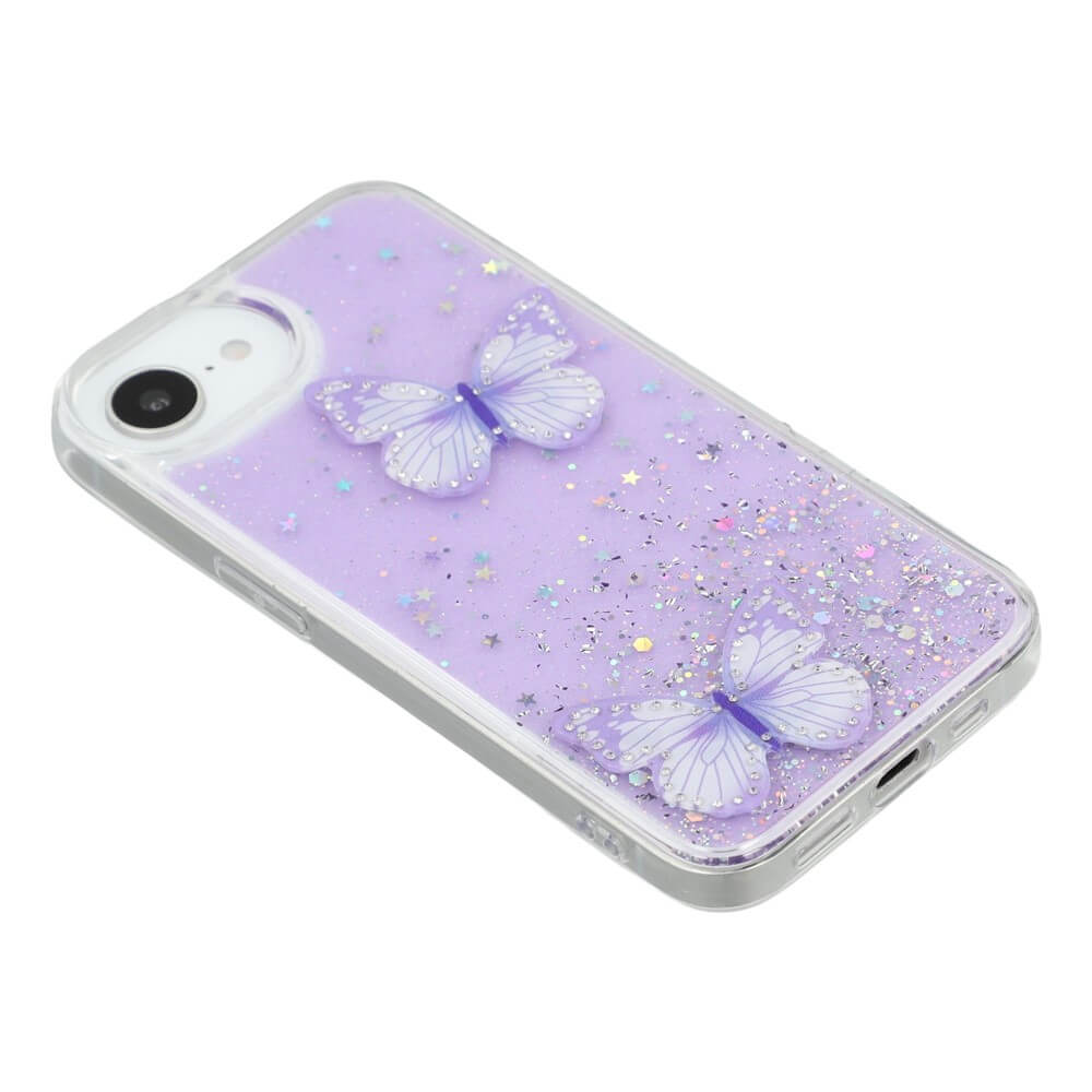 iPhone 16e - Custodia glitterata farfalle