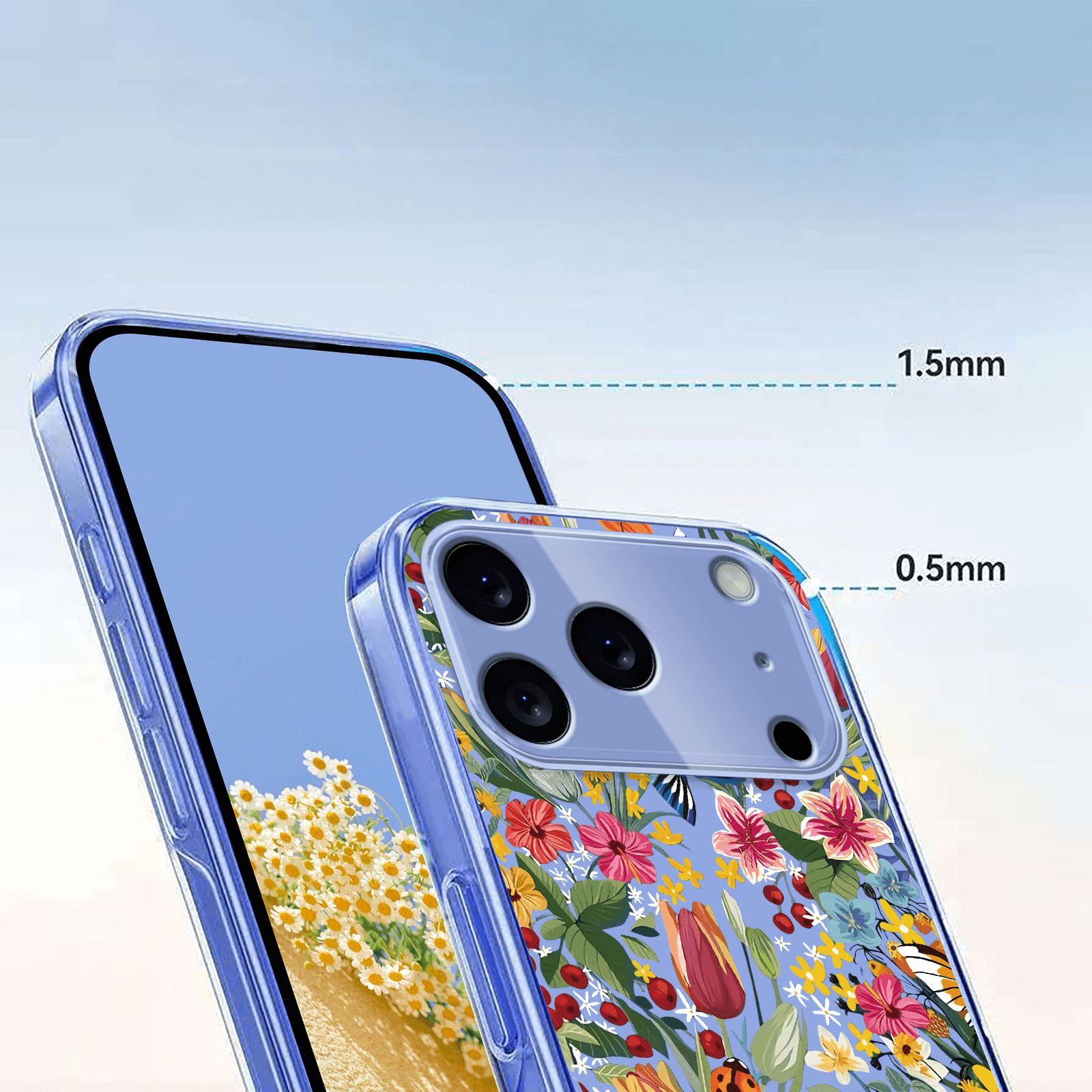 iPhone 17 Pro - Coque en caoutchouc silicone fleures
