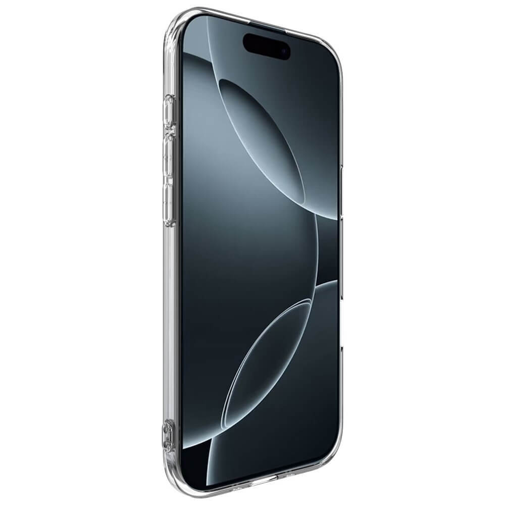 Modernes Smartphone mit transparenter Schutzhülle und futuristischem schwarzem Display mit abstraktem Design