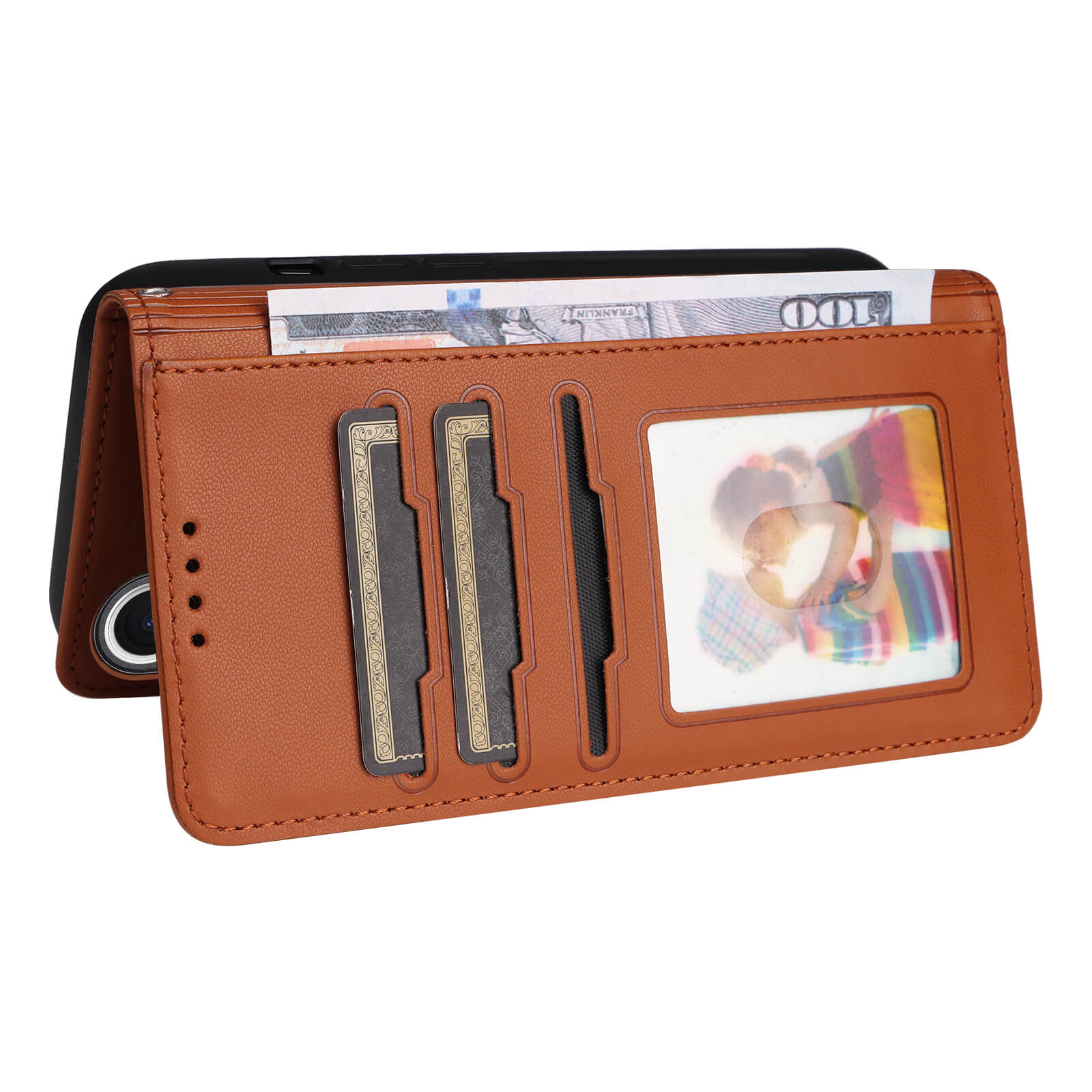 Die Cover-Discount iPhone 17 - Teilbare Brieftasche 2-in-1 Handyhülle aus braunem Leder verfügt über Kartenfächer, ein ID-Fenster und ein Geldfach - ideal als vielseitige Handyhülle für dein iPhone 17.
