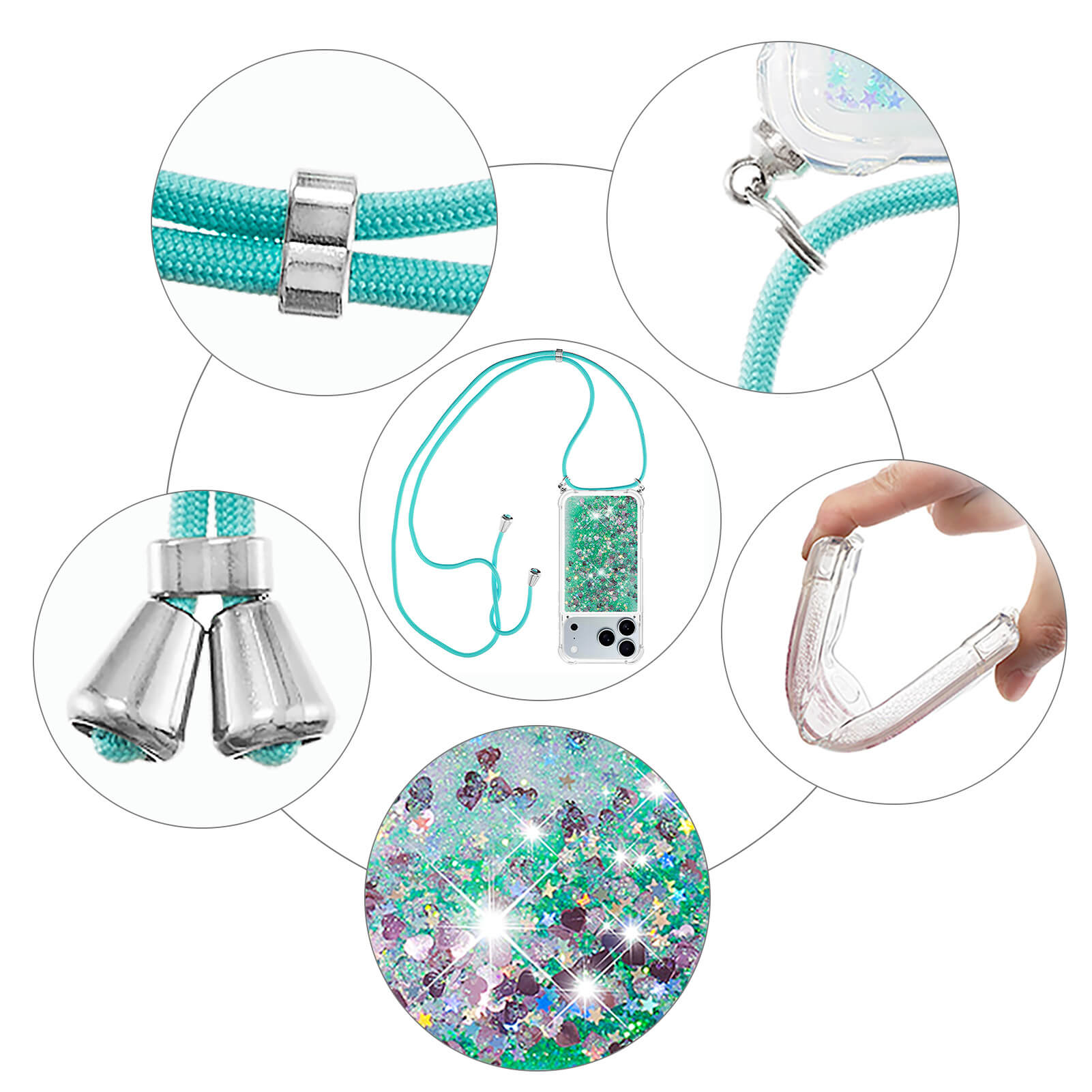 iPhone 17 Pro - Glitzer Hülle mit Kordel