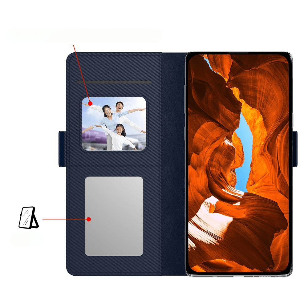 Galaxy A57 - Custodia a libro in pelle PU con specchio, portacarte e supporto integrato