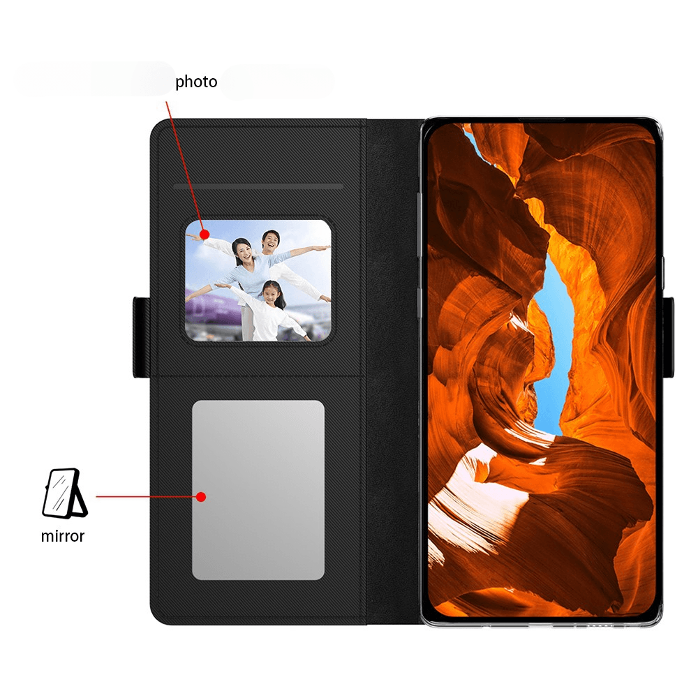 Galaxy A57 - Custodia a libro in pelle PU con specchio, portacarte e supporto integrato