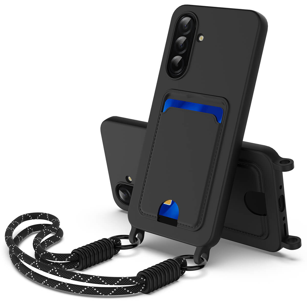 Galaxy A57 - Custodia in silicone liquido con portacarte e laccetto