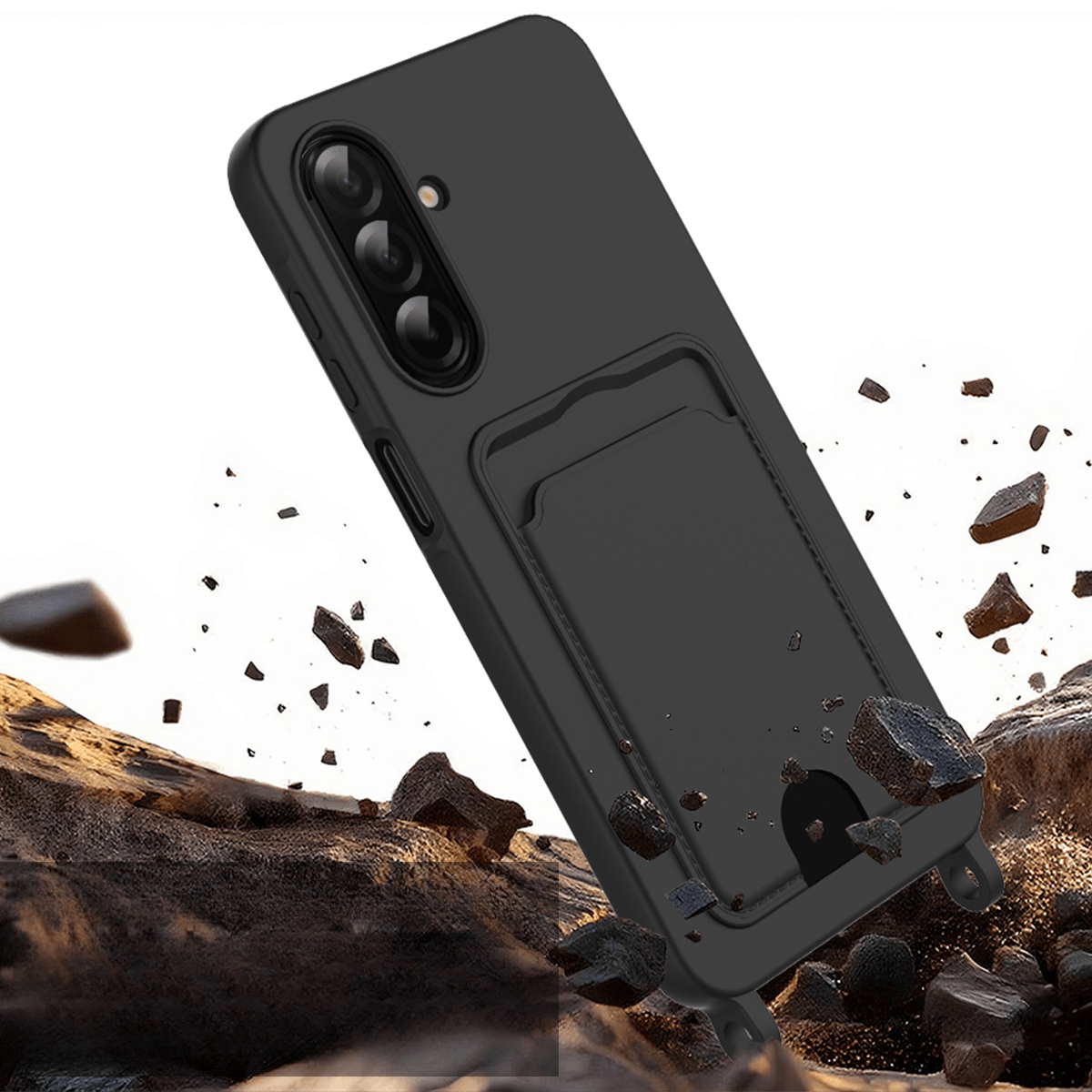 Galaxy A57 - Custodia in silicone liquido con portacarte e laccetto