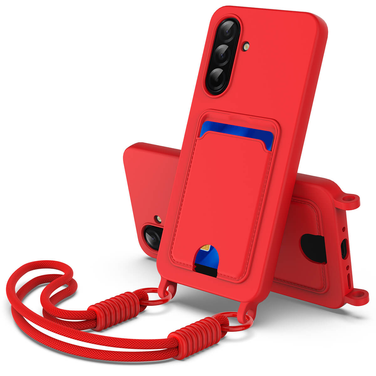 Galaxy A57 - Custodia in silicone liquido con portacarte e laccetto
