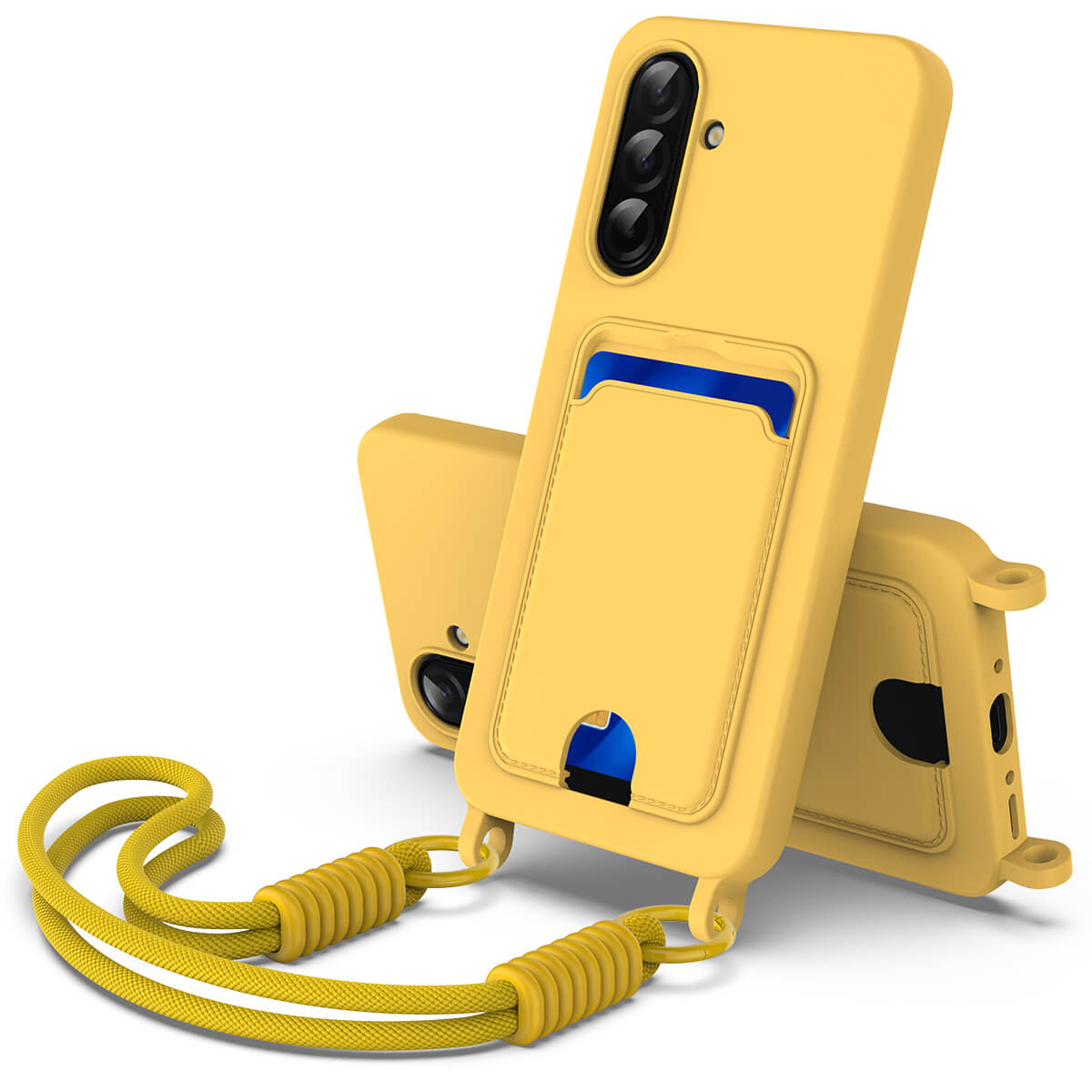 Galaxy A57 - Custodia in silicone liquido con portacarte e laccetto