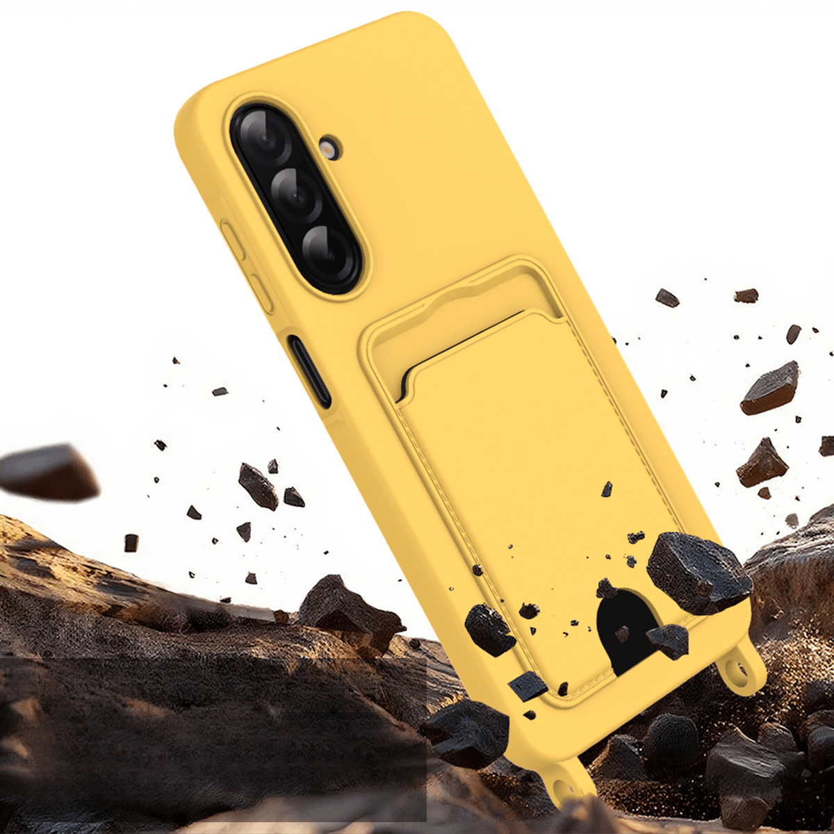 Galaxy A57 - Custodia in silicone liquido con portacarte e laccetto