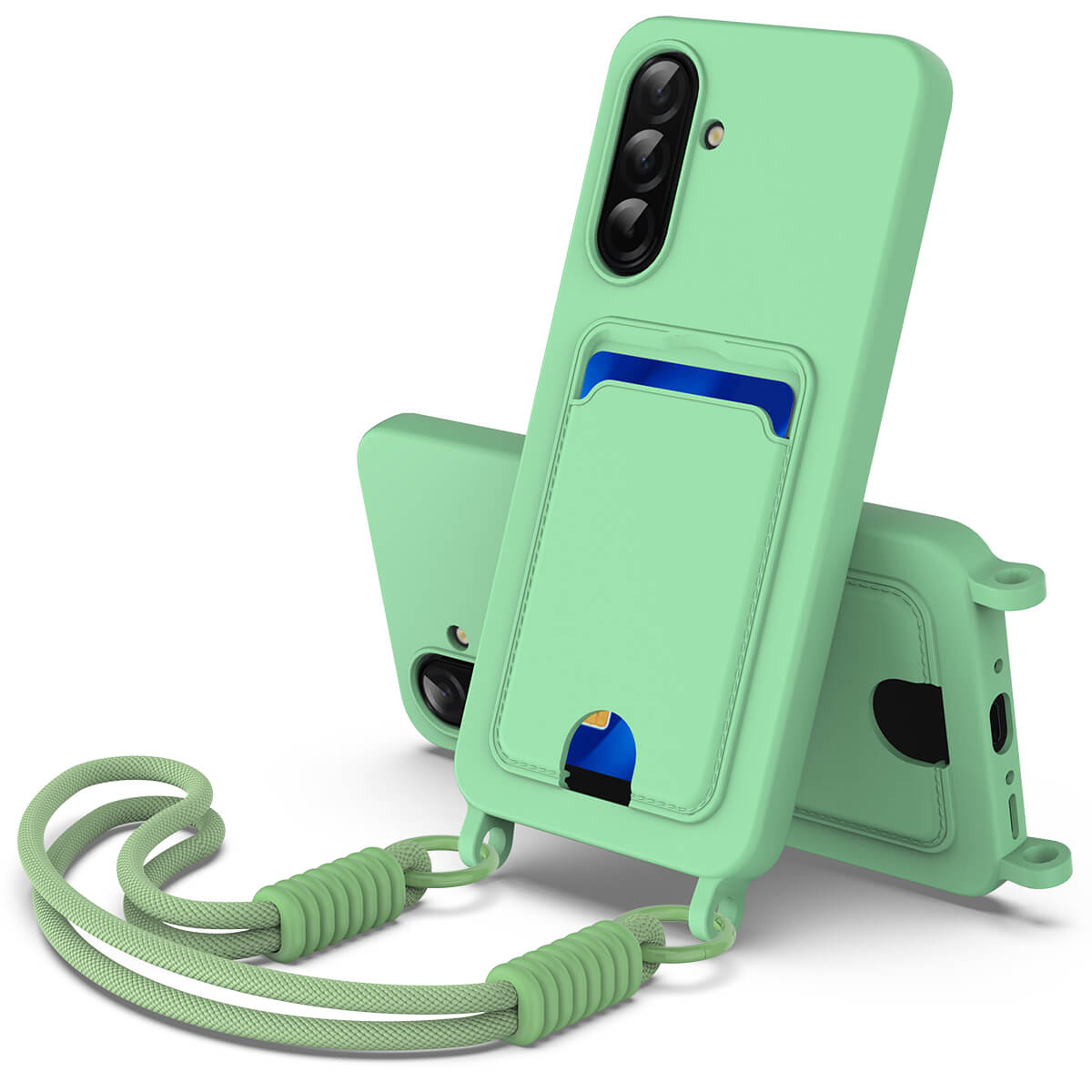 Galaxy A57 - Custodia in silicone liquido con portacarte e laccetto