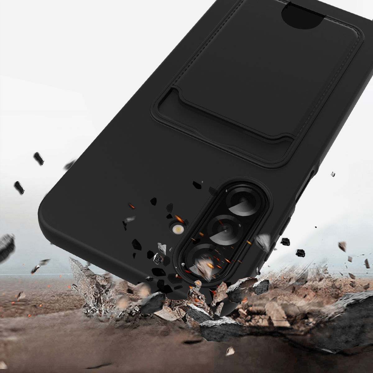 Galaxy A57 - Custodia in silicone liquido con portacarte e tracolla