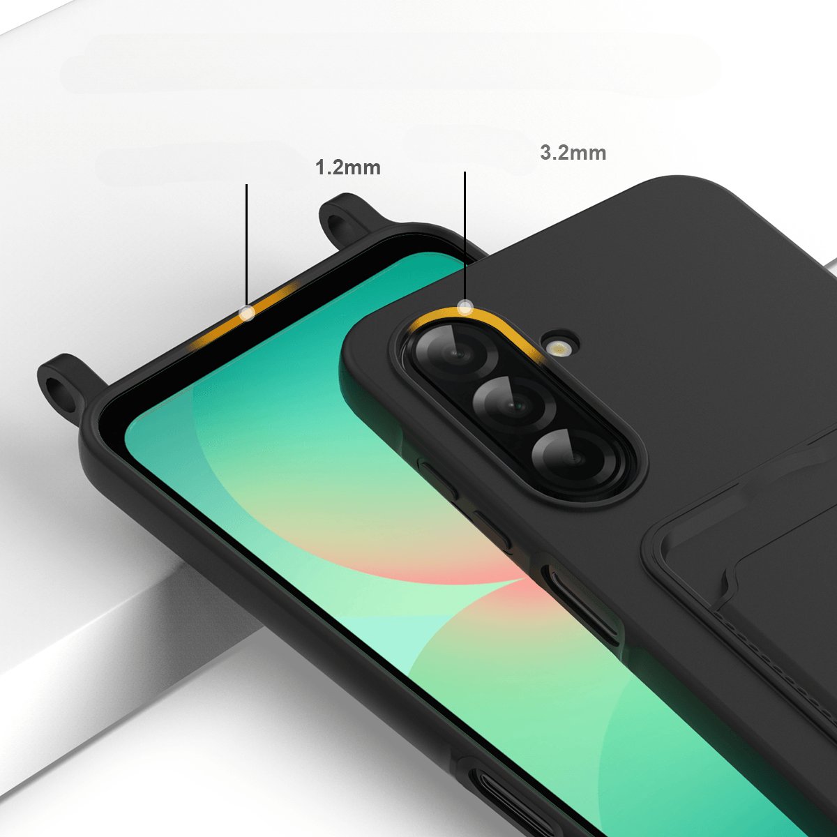 Galaxy A57 - Custodia in silicone liquido con portacarte e tracolla
