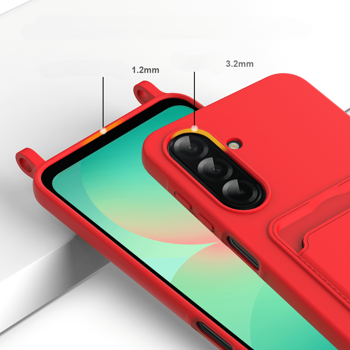 Galaxy A57 - Custodia in silicone liquido con portacarte e tracolla