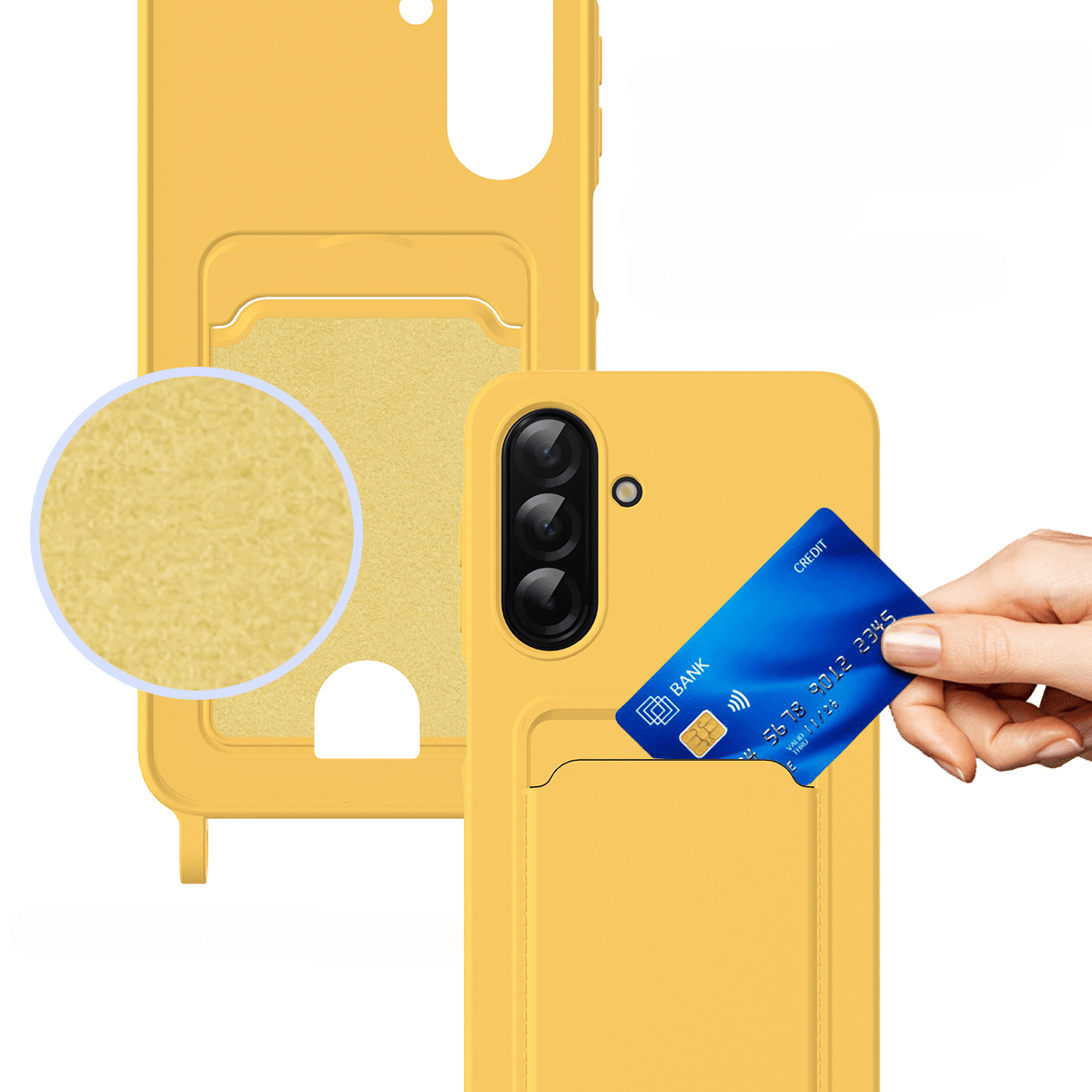 Galaxy A57 - Custodia in silicone liquido con portacarte e tracolla