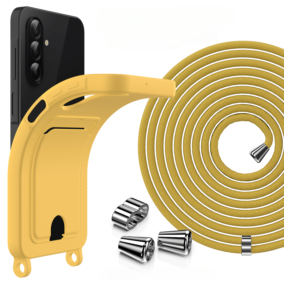 Galaxy A57 - Custodia in silicone liquido con portacarte e tracolla