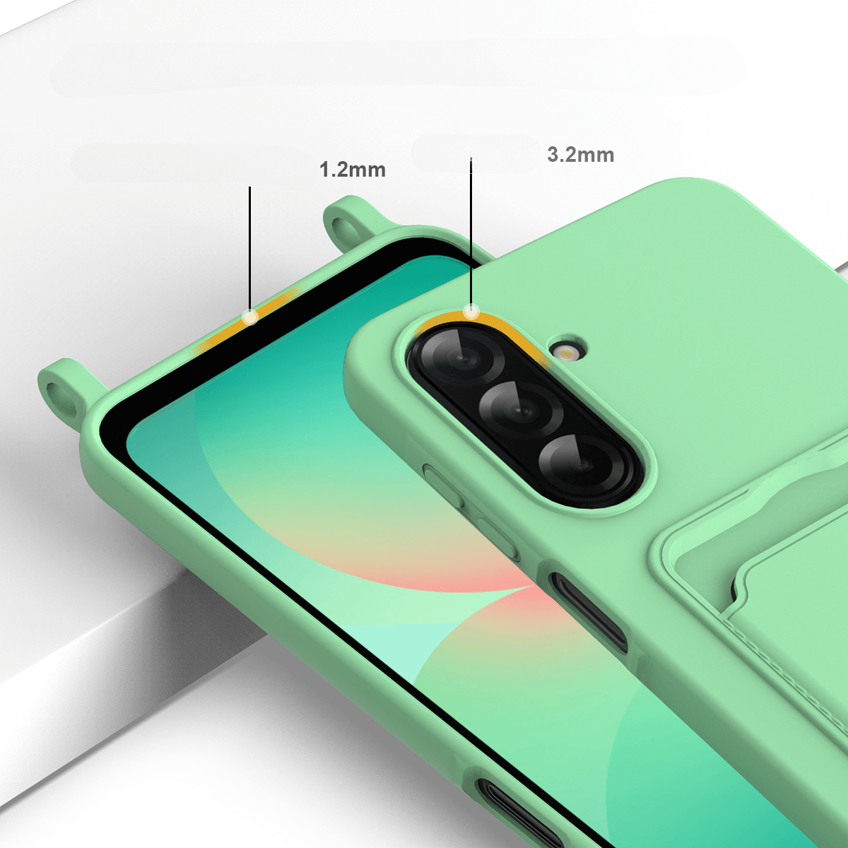 Galaxy A57 - Custodia in silicone liquido con portacarte e tracolla