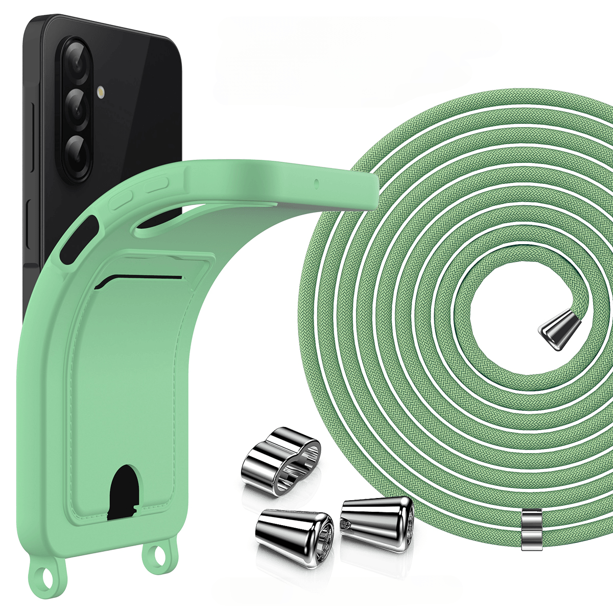 Galaxy A57 - Custodia in silicone liquido con portacarte e tracolla
