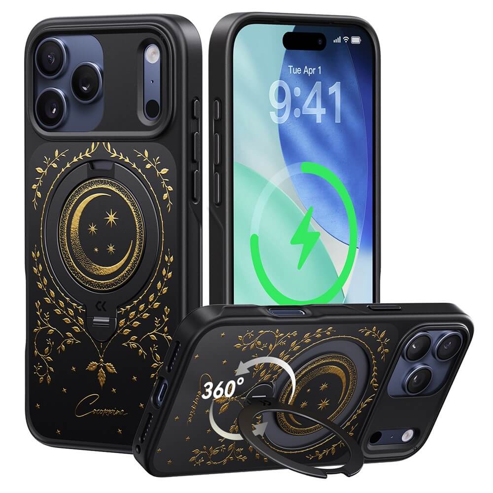 iPhone 18 Pro Max / iPhone 17 Pro Max – Magnetische Design Hülle Moon mit 360° Standring