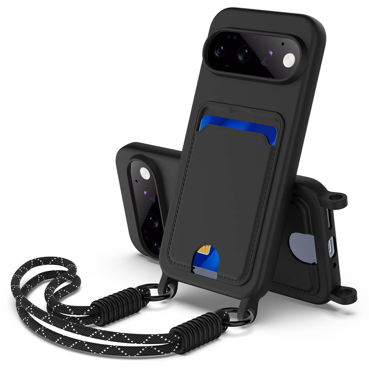 Google Pixel 11 Pro - Liquid Silicone Case with Card Holder & crossbody Lanyard
