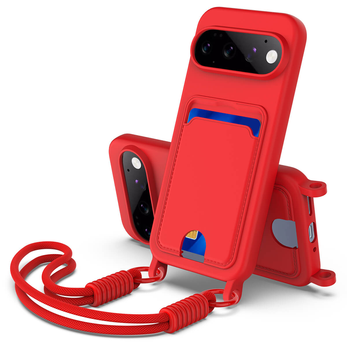 Google Pixel 11 Pro - Liquid Silicone Case with Card Holder & crossbody Lanyard