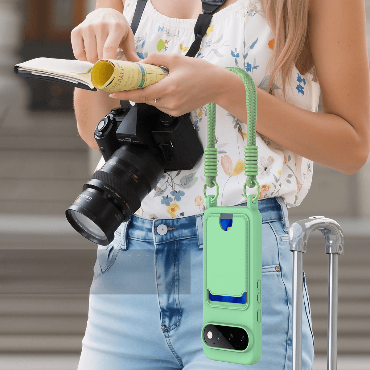 Google Pixel 11 Pro - Liquid Silicone Case with Card Holder & crossbody Lanyard
