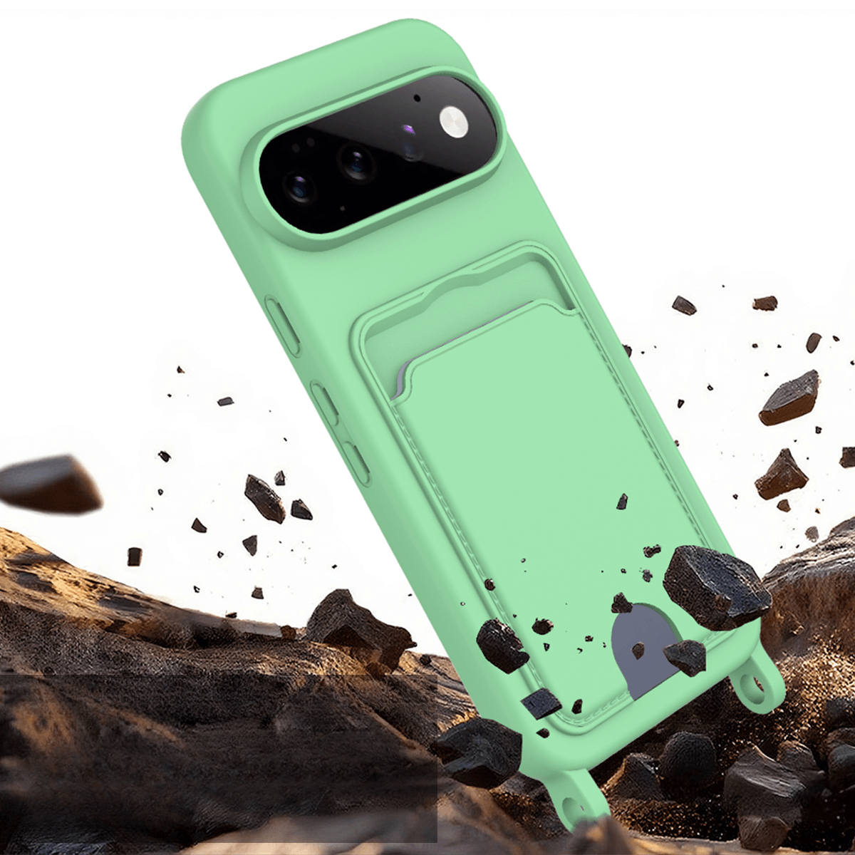 Google Pixel 11 Pro - Liquid Silicone Case with Card Holder & crossbody Lanyard