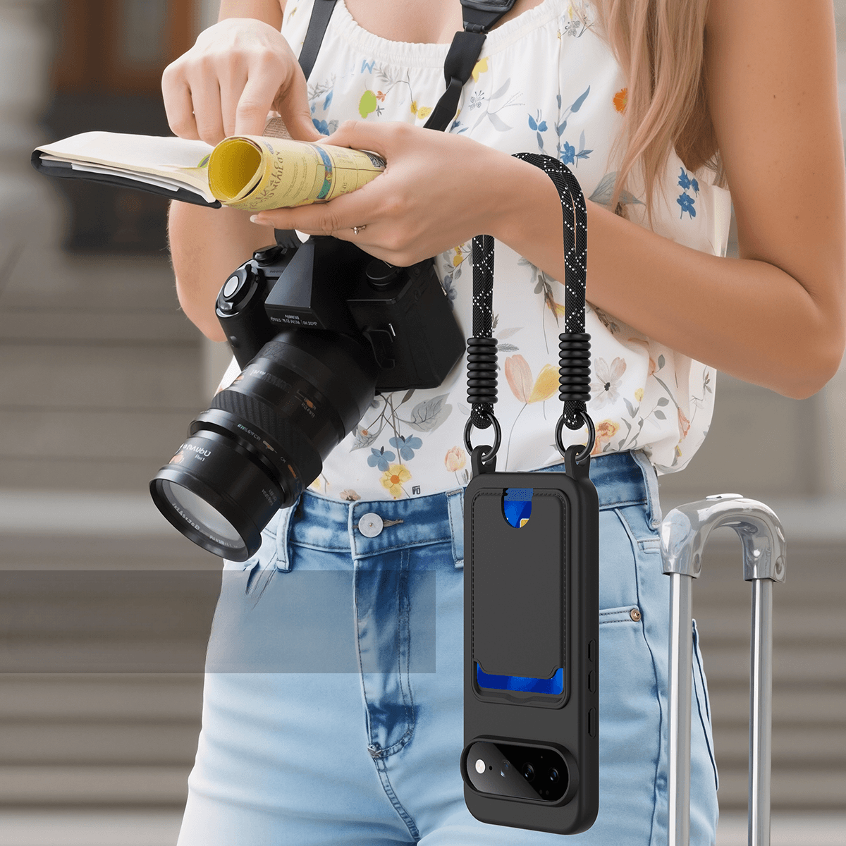 Google Pixel 11 - Custodia in silicone liquido con portacarte e tracolla