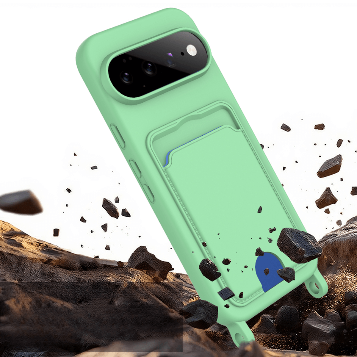 Google Pixel 11 - Custodia in silicone liquido con portacarte e tracolla