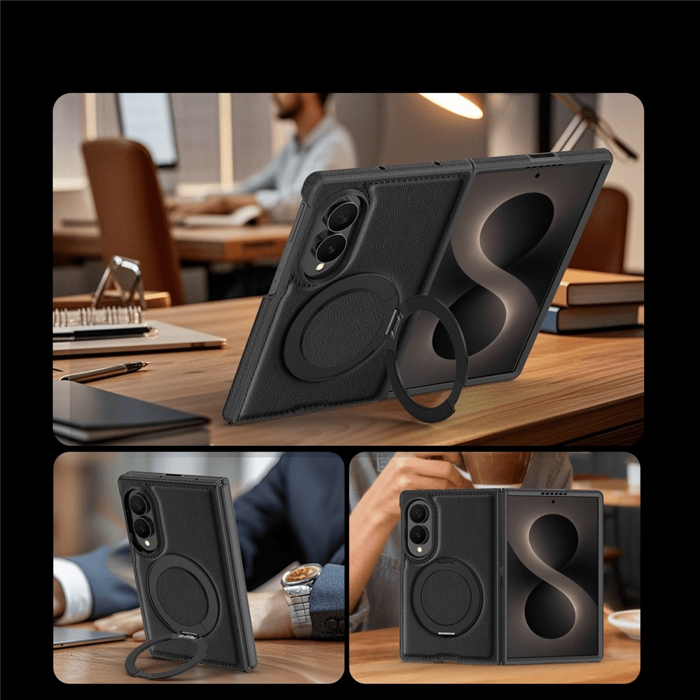 Galaxy Z Fold8 - Cover magnetica in pelle PU con anello supporto a 360°