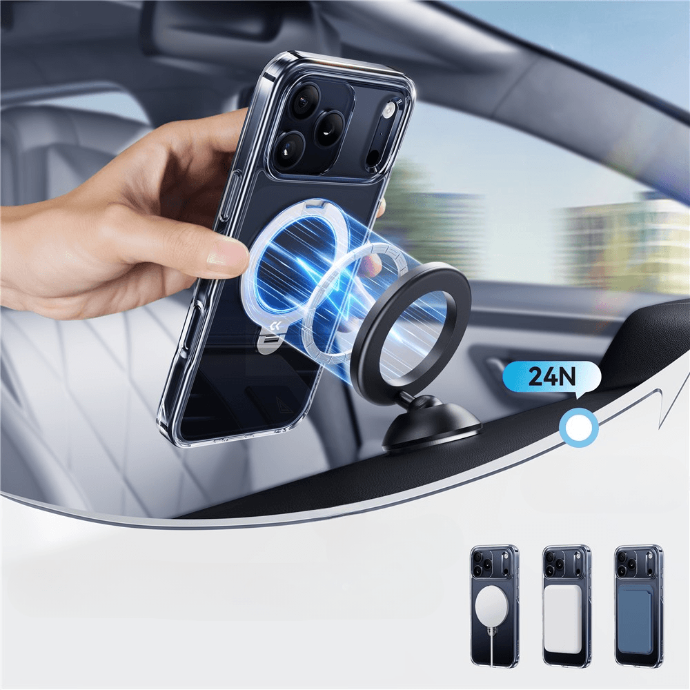 iPhone 18 Pro Max / iPhone 17 Pro Max - Coque Crystal magnétique avec support 360°