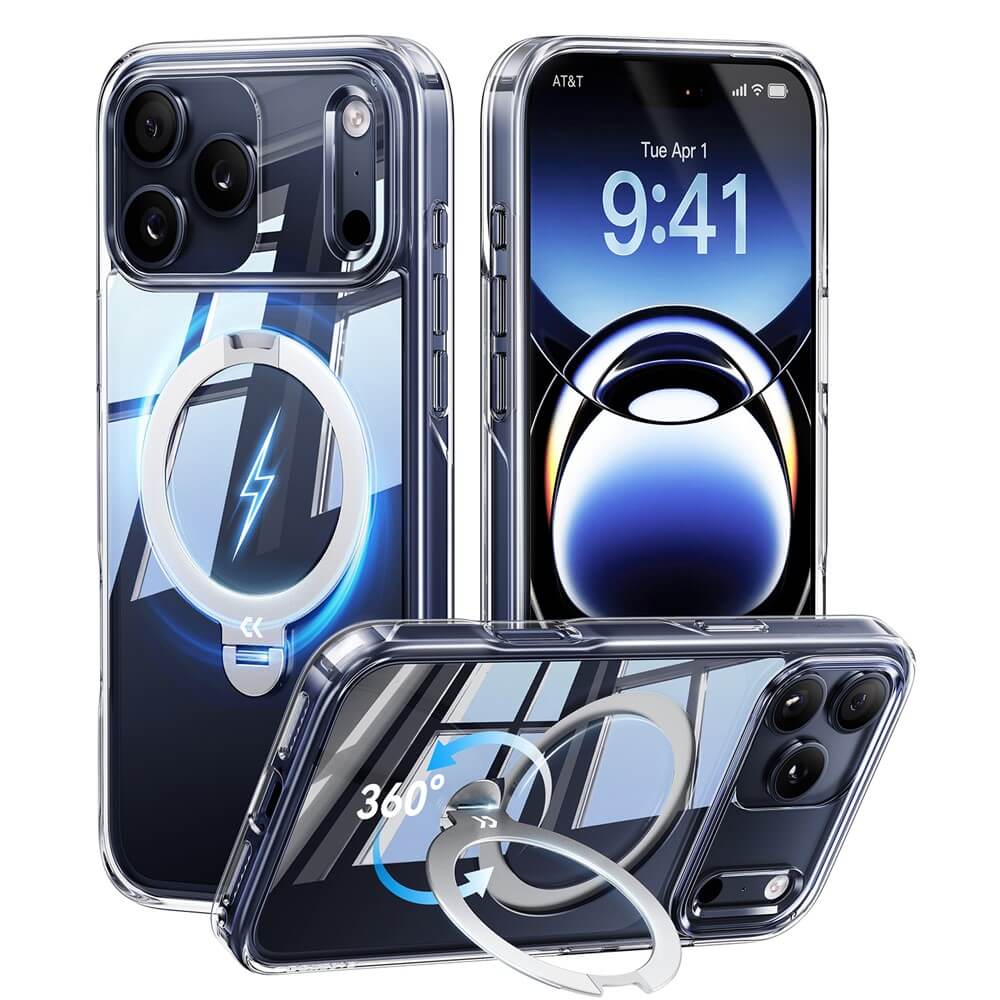 iPhone 18 Pro / iPhone 17 Pro  – Magnetische Crystal Hülle mit 360° Standring