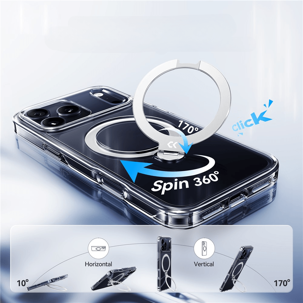 iPhone 18 Pro / iPhone 17 Pro  – Magnetische Crystal Hülle mit 360° Standring