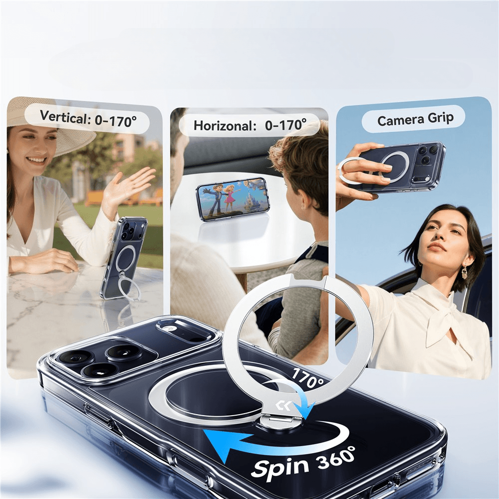 iPhone 18 Pro / iPhone 17 Pro - Coque Crystal magnétique avec support 360°