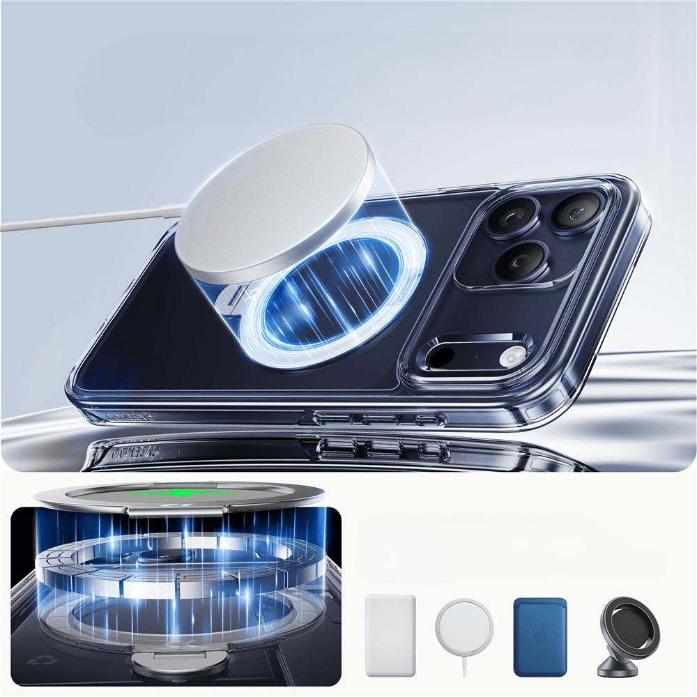 iPhone 18 Pro / iPhone 17 Pro - Coque Crystal magnétique avec support 360°