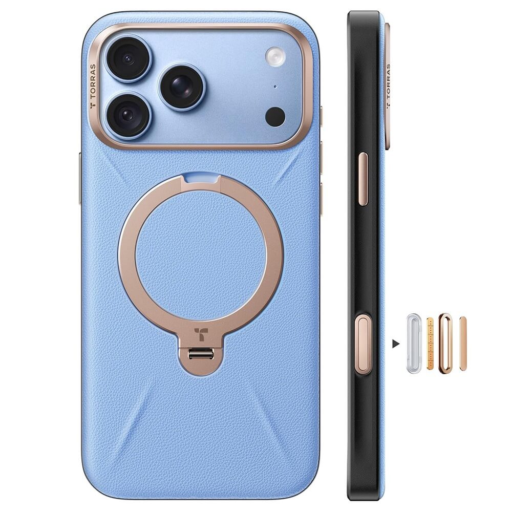 iPhone 18 Pro Max / iPhone 17 Pro Max - TORRAS Ostand Q3 VegSkin Coque MagSafe avec support bleu