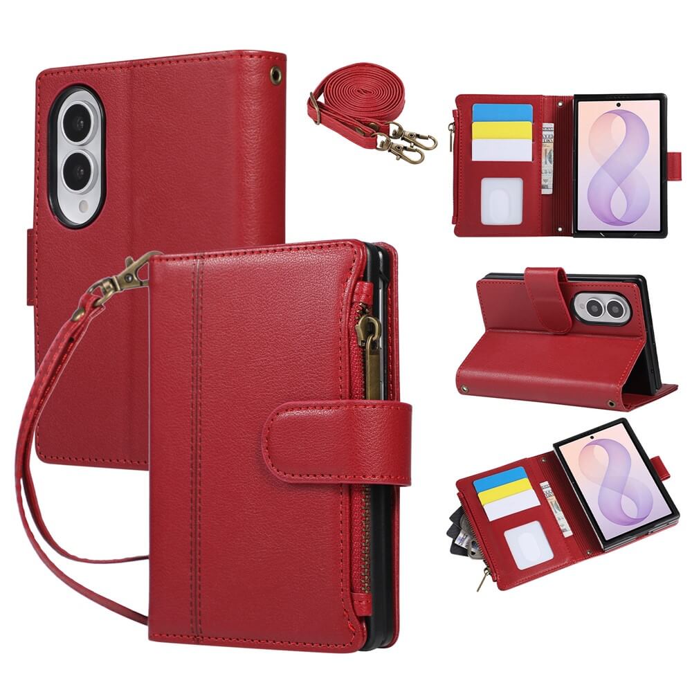 Galaxy Z Fold8 – Leather Wallet Case with Shoulder & Wrist Strap
