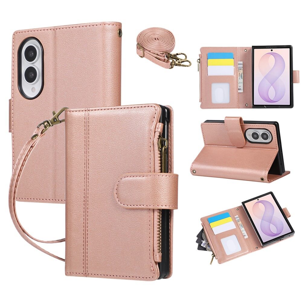 Galaxy Z Fold8 – Leather Wallet Case with Shoulder & Wrist Strap