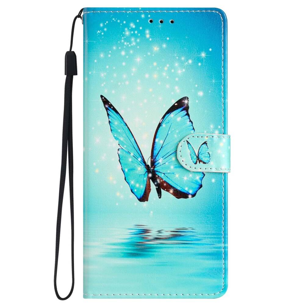 iPhone 15 Pro - Hülle Schmetterling Blau Mit Band