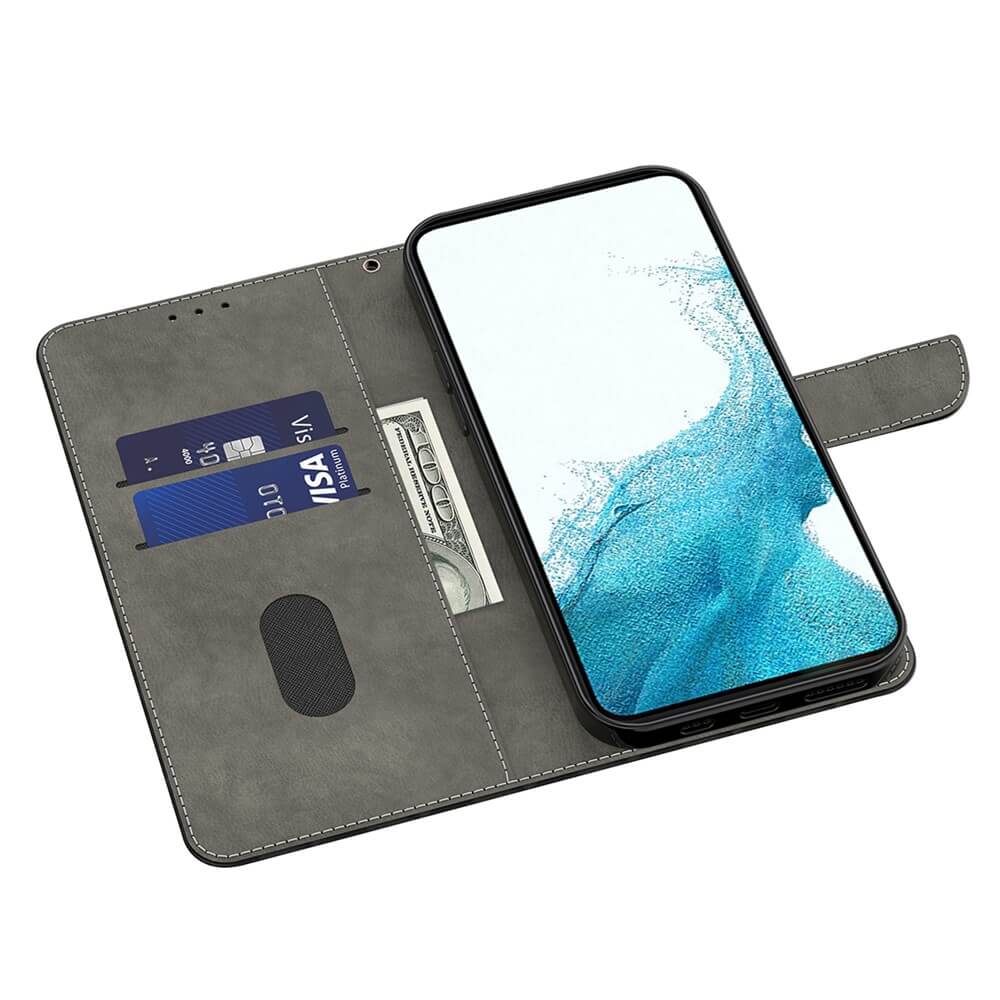 #farbe_herzen|Die Cover-Discount Galaxy A35 - 3D-Effekt Hülle Etui Brieftasche bietet Platz für ein Smartphone, zwei Kreditkarten und einen gefalteten US-Dollar-Schein.
