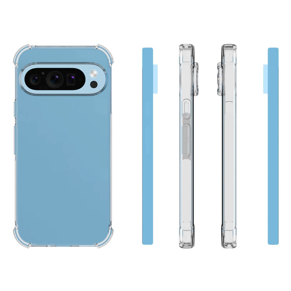 Die Silikonhülle mit Fallschutz von Cover-Discount für das Google Pixel 9 / 9 Pro verfügt über eine blaue Rückseite, verstärkte Ecken und strapazierfähiges TPU-Material. Die Rückseite und die Seitenansicht bieten einen umfassenden Blick auf das Design und den zuverlässigen Schutz.